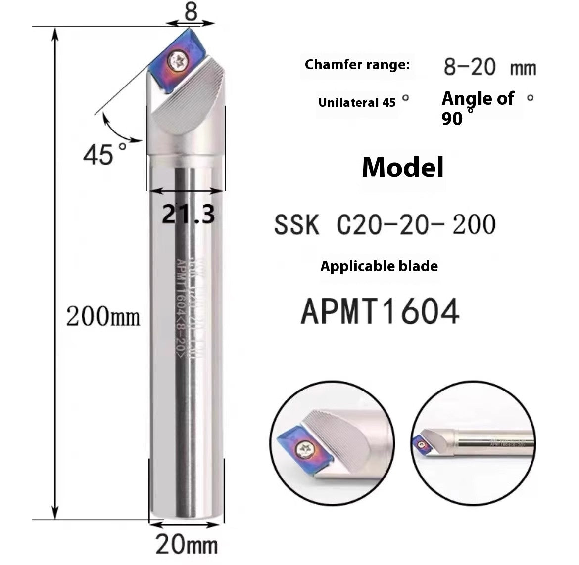 1144-Shedding type fixed-point chamfering cutter 30 degree 45 degree 60 degree chamfering cutter bar SSK/SSP/TCM/SSY/SSO/SSH Shandong Denso Pricision Tools Co.,Ltd.